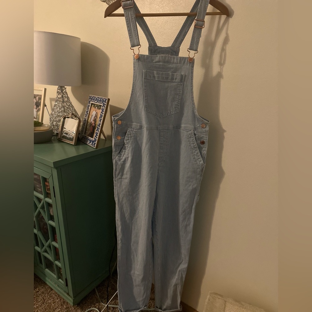 Universal Thread Light Blue Striped Overalls 02 L… - image 3